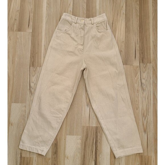 Monica Cordera Wide Leg Jeans Beige Cotton HR Elastic Waist One Size Spain